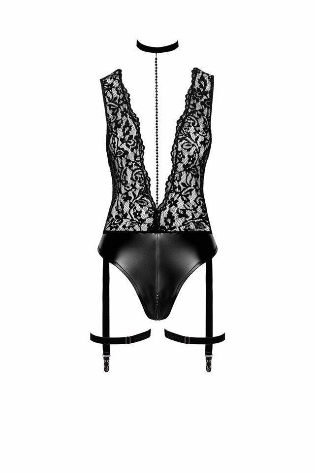 F297 Libido bodysuit med halsband, pärlkedja & strumpeband