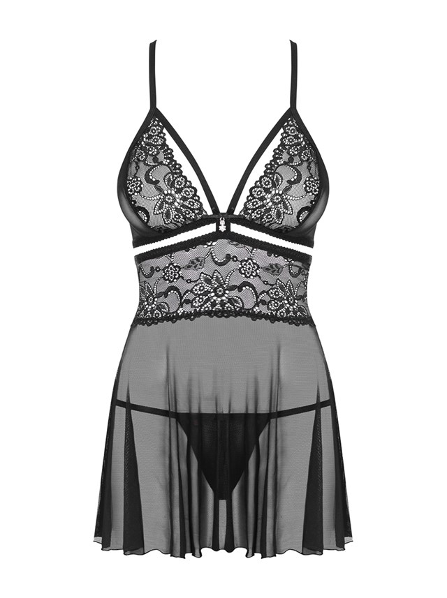 838 - Svart Babydoll Och Stringtrosa